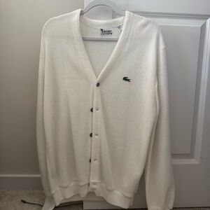 Lacoste Men’s Off-White V-Neck Button Cardigan with Crocodile Logo